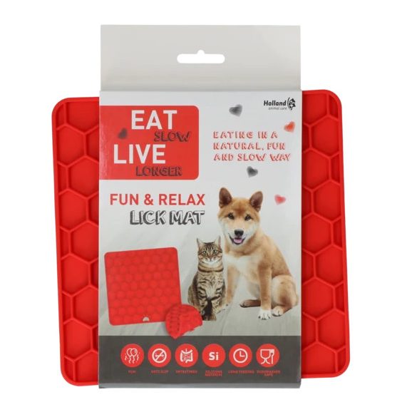 EAT SLOW LIVE LONGER Fun & Relax Lick Mat Piros
